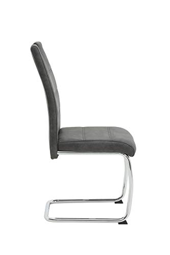 Hela Tische, 2er Set Schwingstuhl, Küchenstuhl Flora II, Microfaser Vintage anthrazit, Rundrohrgestell verchromt, Lehne mit Griff - 7