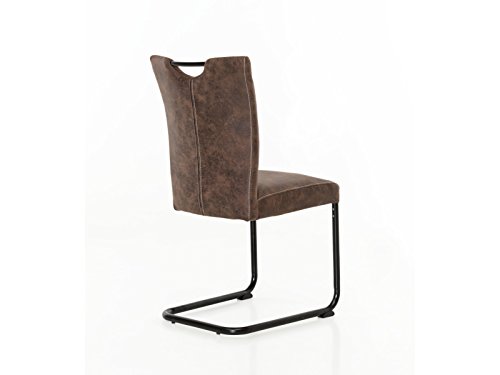 Woodkings 2X Stuhl Kenton I Esszimmerstuhl Stoff braun Vintage Optik I Schwingstuhl mit Griff I Freischwinger Metallgestell I Küchenstuhl Set - 5