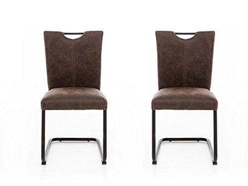 Woodkings 2X Stuhl Kenton I Esszimmerstuhl Stoff braun Vintage Optik I Schwingstuhl mit Griff I Freischwinger Metallgestell I Küchenstuhl Set - 8