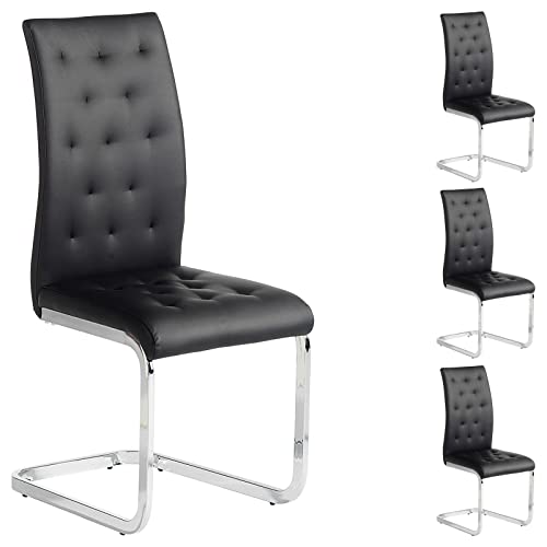 4er Set Esszimmerstuhl Schwingstuhl Freischwinger CHLOE, in schwarz, Metallgestell hochwertig verchromt -