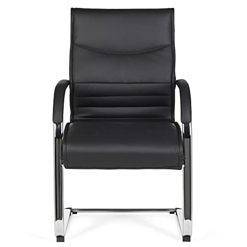 FineBuy Freischwinger MILAN Besucherstuhl Bezug Leder-Optik Schwarz Schwingstuhl Visitor X-XL - 2