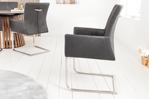 Freischwinger SAMSON mit Armlehnen Vintage Grau – gebürsteter Edelstahlrahmen - 4