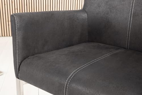 Freischwinger SAMSON mit Armlehnen Vintage Grau – gebürsteter Edelstahlrahmen - 5