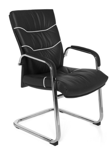 AMSTYLE Freischwinger FERROL Besucherstuhl Bezug Echt-Leder Schwarz Schwingstuhl Visitor X-XL - 2