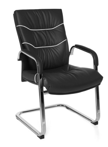 AMSTYLE Freischwinger FERROL Besucherstuhl Bezug Echt-Leder Schwarz Schwingstuhl Visitor X-XL - 4