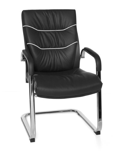 AMSTYLE Freischwinger FERROL Besucherstuhl Bezug Echt-Leder Schwarz Schwingstuhl Visitor X-XL - 5