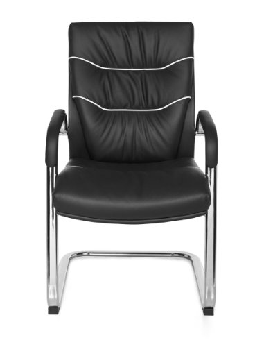 AMSTYLE Freischwinger FERROL Besucherstuhl Bezug Echt-Leder Schwarz Schwingstuhl Visitor X-XL - 6