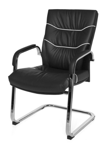 AMSTYLE Freischwinger FERROL Besucherstuhl Bezug Echt-Leder Schwarz Schwingstuhl Visitor X-XL - 9