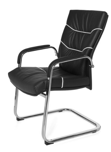 AMSTYLE Freischwinger FERROL Besucherstuhl Bezug Echt-Leder Schwarz Schwingstuhl Visitor X-XL - 10